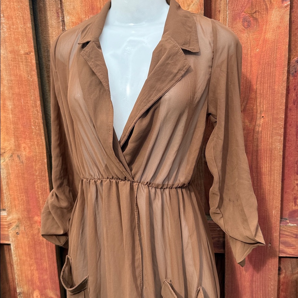Brown Button-Front Midi Shirt Dress - Picture 3 of 8